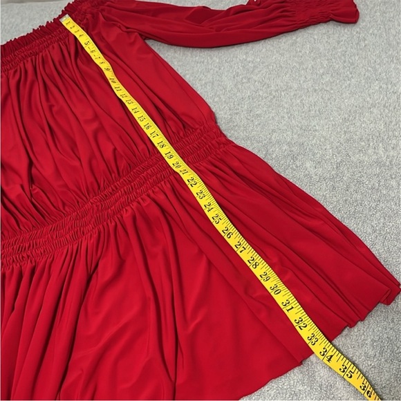 Norma Kamali Red Off Shoulder Dress Medium Mini Hoco Christmas Cocktail Holiday - Picture 6 of 12